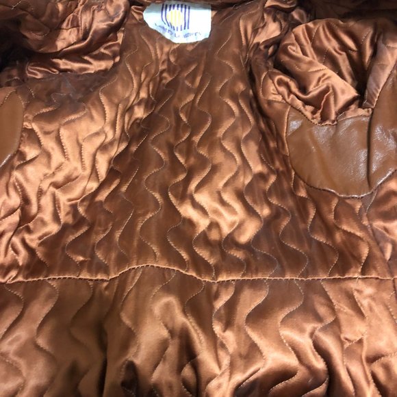 Vintage Lantry Spicy Brown Leather Belted Midi Coat Size S - Picture 9 of 9